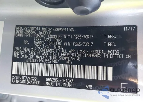 2018 Toyota 4Runner Trd Off Road из США, поврежденный, VIN JTEBU5JR4J5521407